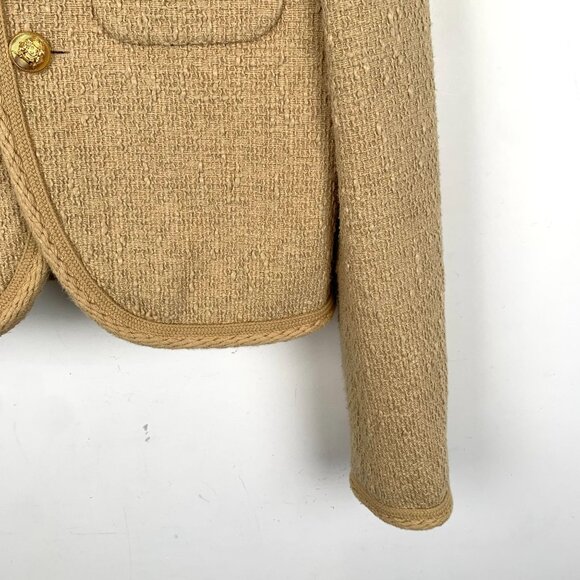 Celine Paris Beige Woven Cotton-Blend Jacket With Gold Buttons Round-Neck Long S - Picture 6 of 8